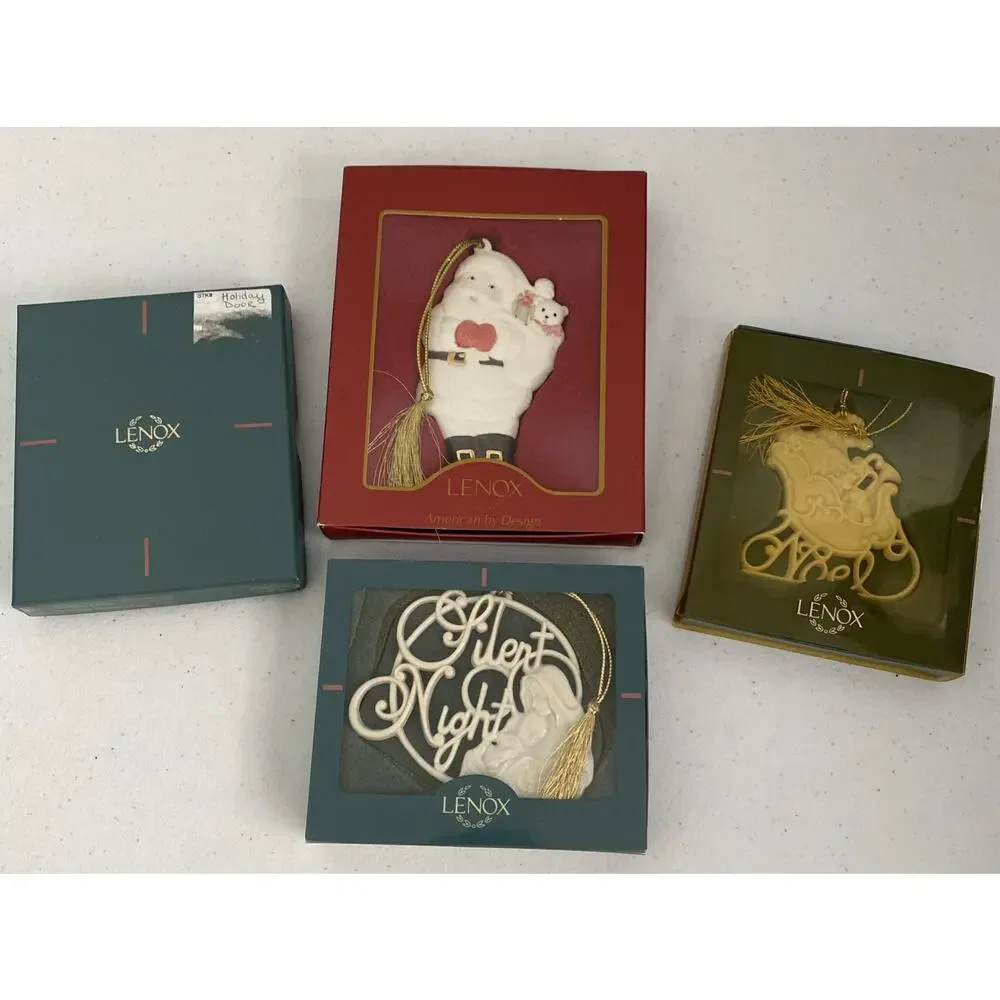 Vintage Lenox Christmas Ornament Lot Of 4 Santa Door‎ Noel Silent Night In Boxes